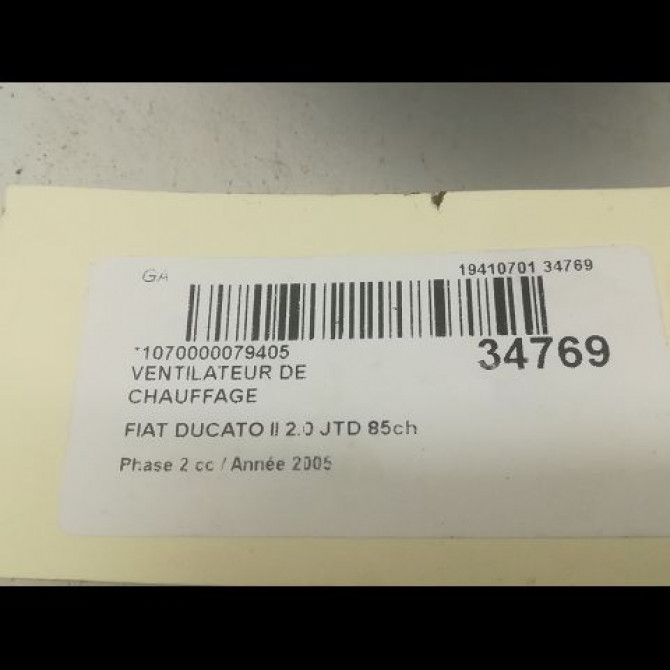 Ventilateur de chauffage occasion FIAT DUCATO II Phase 2 07-2002->06-2006 2.0 JTD 85ch 46722992 3