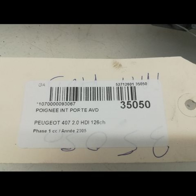 Poignee int porte avd occasion PEUGEOT 407 Phase 1 04-2004->07-2008 2.0 HDI 126ch 914493 3