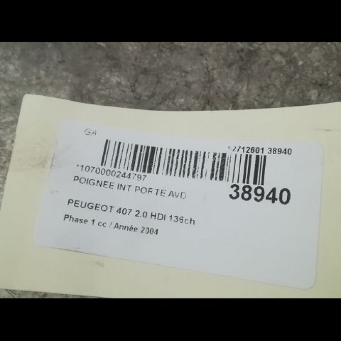 Poignee int porte avd occasion PEUGEOT 407 Phase 1 04-2004->07-2008 2.0 HDI 136ch 914493 3