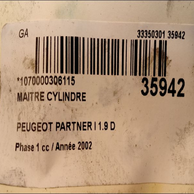 Maitre cylindre occasion PEUGEOT PARTNER I Phase 1 01-1997->12-2002 1.9 D 4601H9 3