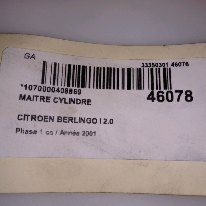 Maitre cylindre occasion CITROEN BERLINGO I Phase 1 09-1996->11-2002 2.0 HDi 4601H9 5