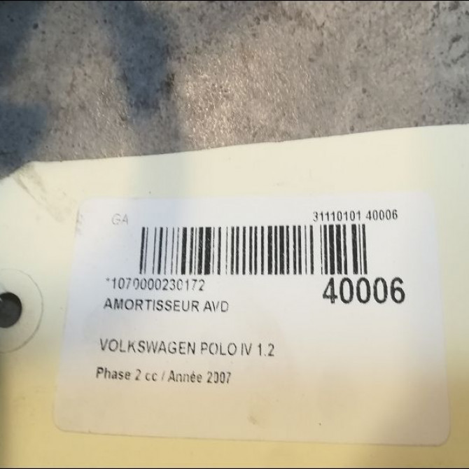 Amortisseur avant droit occasion VOLKSWAGEN POLO IV Phase 2 05-2005->09-2009 1.2 60ch 6Q0413031CD 2