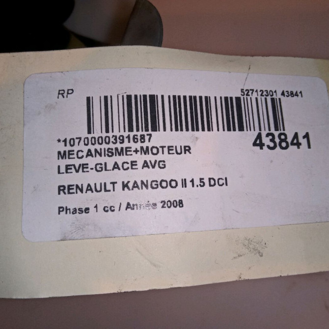 Mecanisme+moteur leve-glace avg occasion RENAULT KANGOO II Phase 1 01-2008->03-2013 1.5 DCI 105ch 807213441R 4