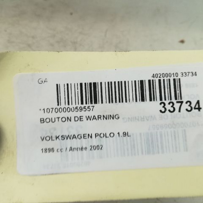 Bouton de warning occasion VOLKSWAGEN POLO IV Phase 1 01-2002->05-2005 1.9 SDI 6Q0953235A9B9 4