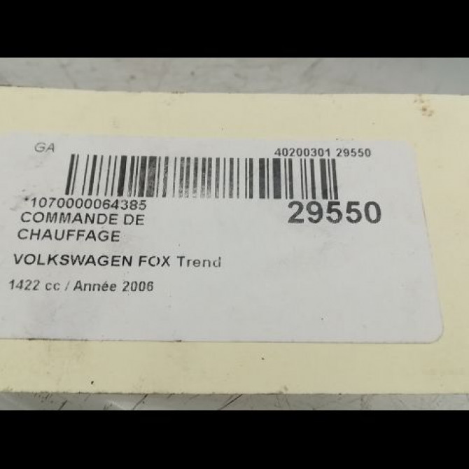 Commande de chauffage occasion VOLKSWAGEN FOX Phase 1 06-2005->09-2011 6Q0820045H 5