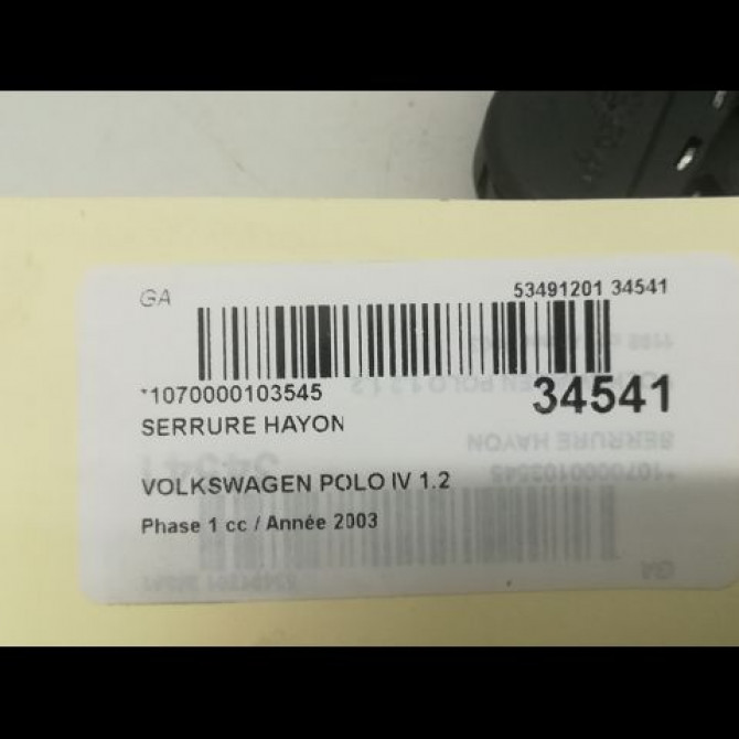 Serrure hayon occasion VOLKSWAGEN POLO IV Phase 1 01-2002->05-2005 1.2 12v 65ch 6Q6827505E 4