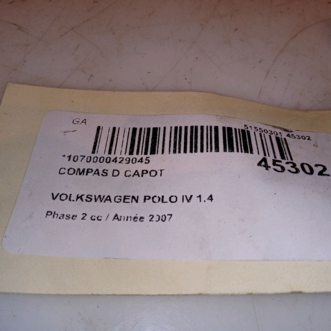 Compas d capot occasion VOLKSWAGEN POLO IV Phase 2 05-2005->09-2009 1.4 TDI 70ch 6Q0823302C 4