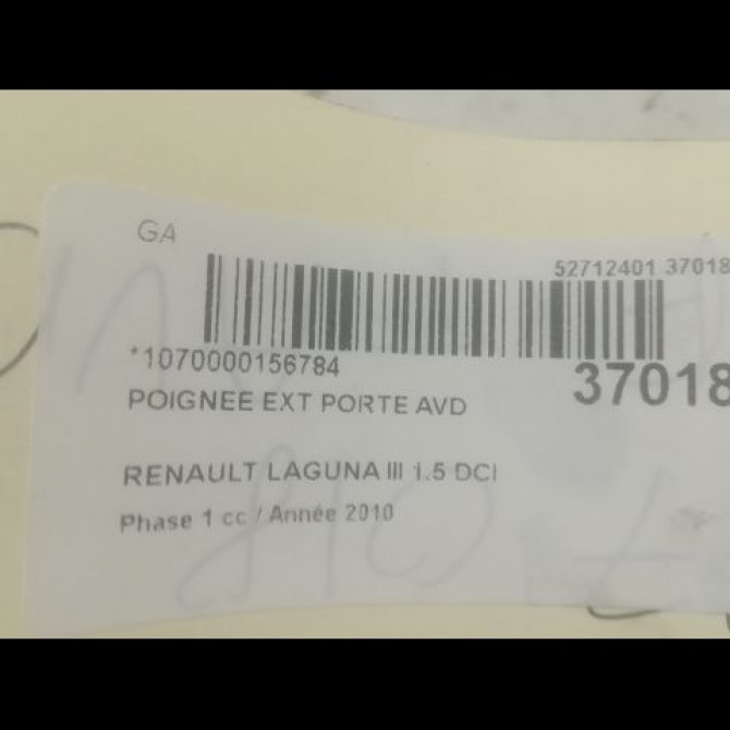 Poignee ext porte avd occasion RENAULT LAGUNA III Phase 1 10-2007->10-2010 1.5 DCI 806070045R 3