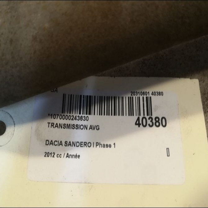Transmission avant gauche occasion DACIA SANDERO I Phase 1 06-2008->10-2012 391016391R 2
