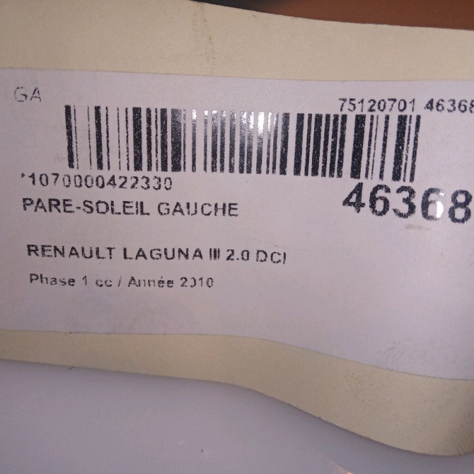 Pare-soleil gauche occasion RENAULT LAGUNA III Phase 1 10-2007->10-2010 2.0 DCI 130ch 964010003R 5