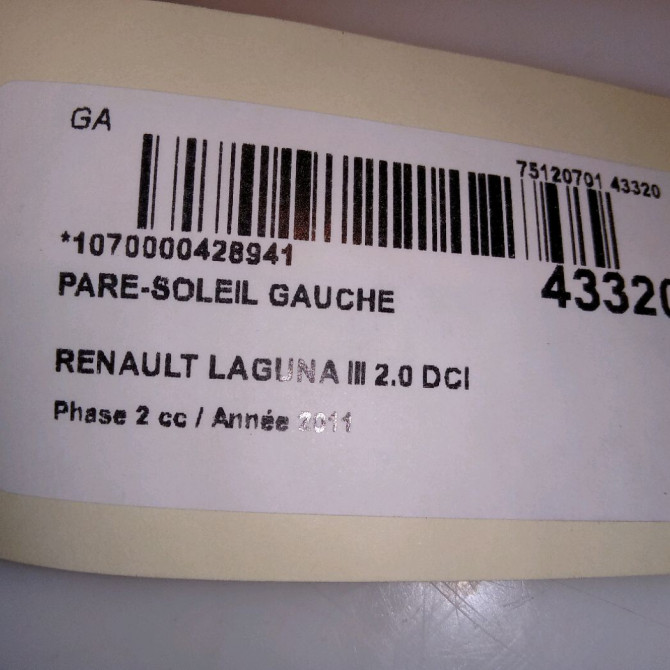Pare-soleil gauche occasion RENAULT LAGUNA III Phase 2 11-2010->03-2013 2.0 DCI 16v 130ch 964010003R 4