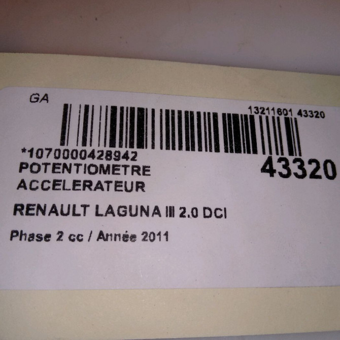 Potentiometre accelerateur occasion RENAULT LAGUNA III Phase 2 11-2010->03-2013 2.0 DCI 16v 130ch 5