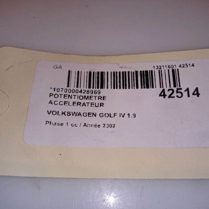 Potentiometre accelerateur occasion VOLKSWAGEN GOLF IV GOLF IV Phase 1 1998-01-01->2005-06-30 1.9 TDI 90ch 4
