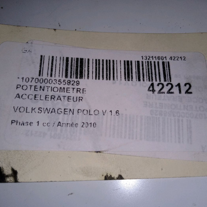 Potentiometre accelerateur occasion VOLKSWAGEN POLO V POLO V Phase 1 2009-09-01->2014-05-31 1.6 TDI 75ch 4