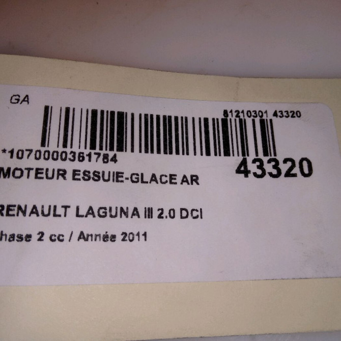Moteur essuie-glace arrière occasion RENAULT LAGUNA III Phase 2 11-2010->03-2013 2.0 DCI 16v 130ch 287100004R 5
