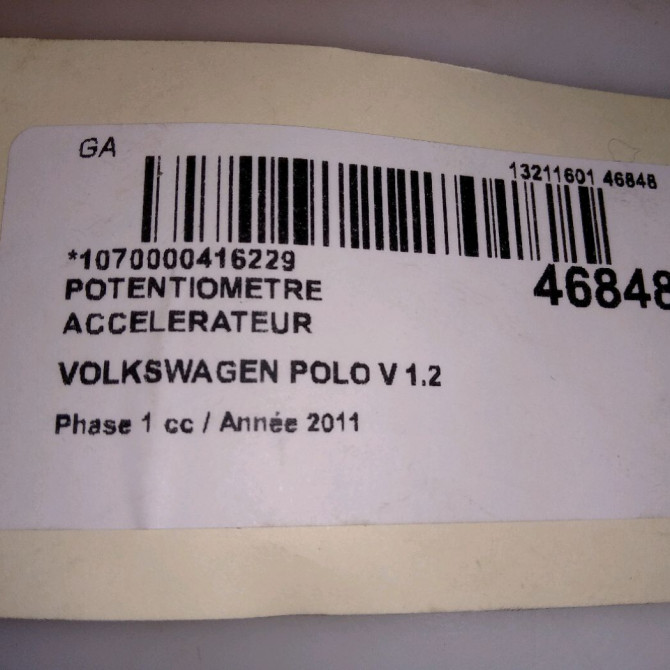 Potentiometre accelerateur occasion VOLKSWAGEN POLO V POLO V Phase 1 2009-09-01->2014-05-31 1.2 60ch 5