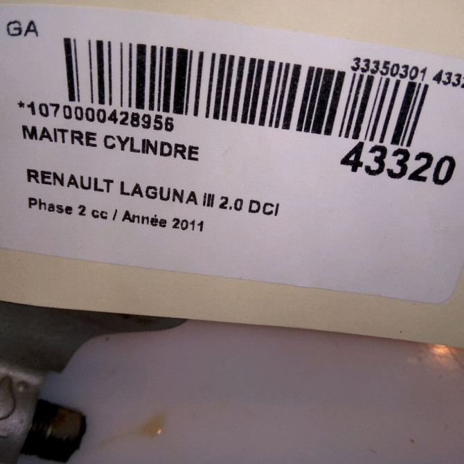 Maitre cylindre occasion RENAULT LAGUNA III Phase 2 11-2010->03-2013 2.0 DCI 16v 130ch 460110001R 4