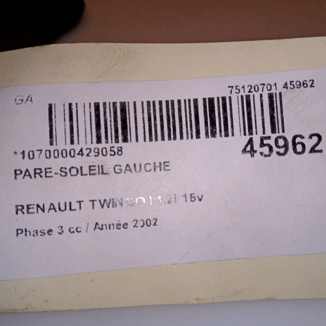 Pare-soleil gauche occasion RENAULT TWINGO I Phase 3 08-2000->06-2007 1.2i 16v 7700424698 4