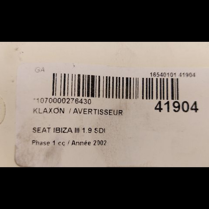 Klaxon  / avertisseur occasion SEAT IBIZA III Phase 1 03-2002->03-2006 1.9 SDI 6Q0951223R 3