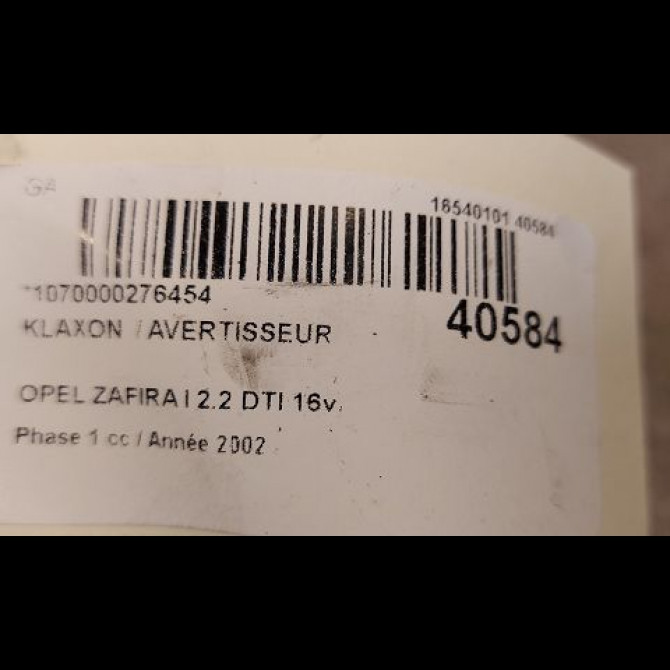 Klaxon  / avertisseur occasion OPEL ZAFIRA I Phase 1 03-1999->07-2005 2.2 DTI 16v 125ch 3