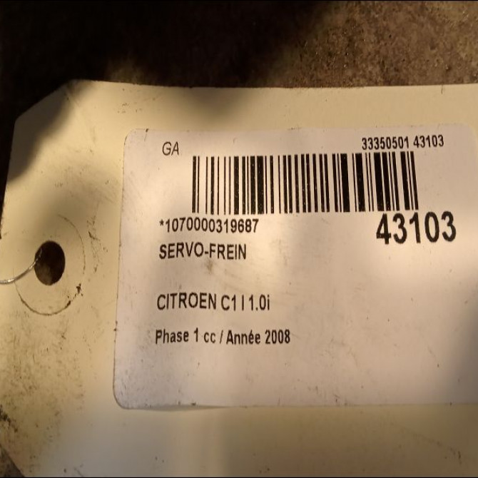 Servo-frein occasion CITROEN C1 I Phase 1 06-2005->11-2008 1.0i 4535V5 3