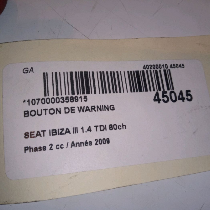Bouton de warning occasion SEAT IBIZA III Phase 2 03-2006->06-2009 1.4 TDI 80ch 6L1953235A300 4