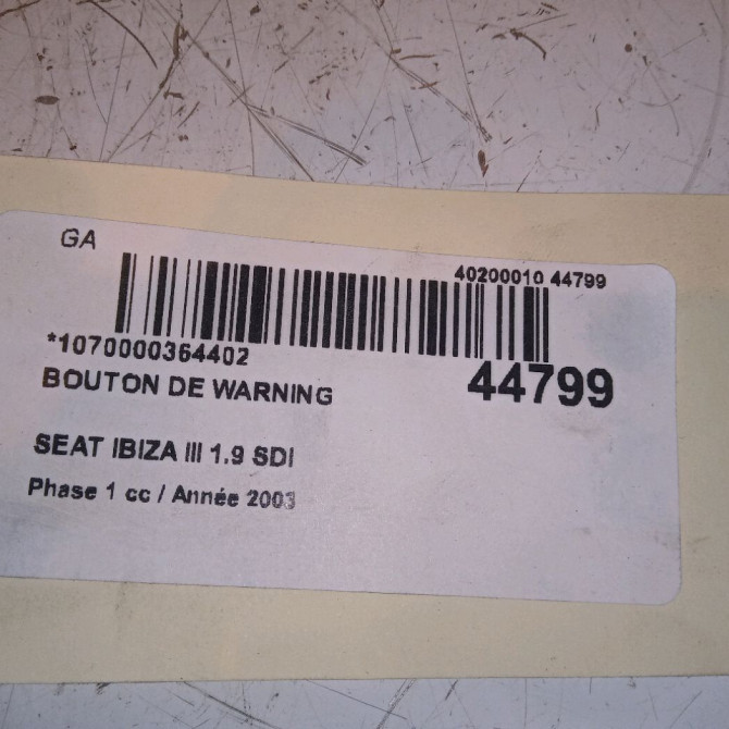 Bouton de warning occasion SEAT IBIZA III Phase 1 03-2002->03-2006 1.9 SDI 6L1953235A300 4