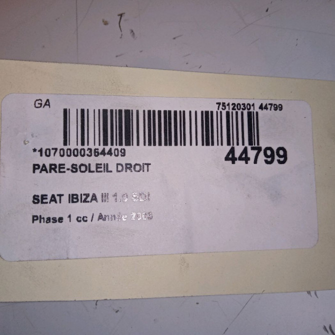 Pare-soleil droit occasion SEAT IBIZA III Phase 1 03-2002->03-2006 1.9 SDI 6L0857552F2F4 4