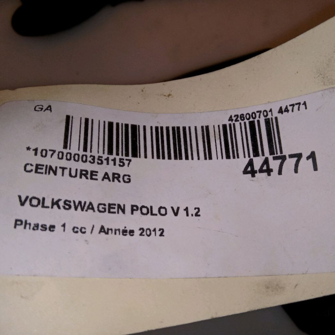 Ceinture arrière gauche occasion VOLKSWAGEN POLO V POLO V Phase 1 2009-09-01->2014-05-31 1.2 TDI 75ch 6C0857805RAA 4