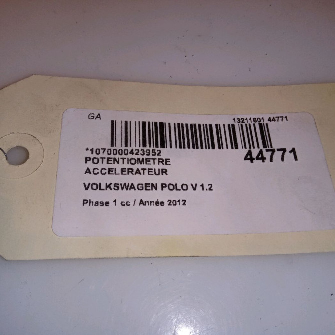 Potentiometre accelerateur occasion VOLKSWAGEN POLO V POLO V Phase 1 2009-09-01->2014-05-31 1.2 TDI 75ch 4