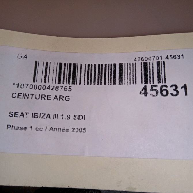 Ceinture arrière gauche occasion SEAT IBIZA III Phase 1 03-2002->03-2006 1.9 SDI 6L0857805BRAA 4