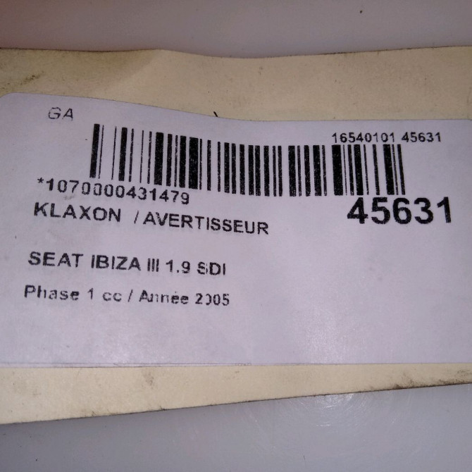 Klaxon  / avertisseur occasion SEAT IBIZA III Phase 1 03-2002->03-2006 1.9 SDI 6Q0951223R 5