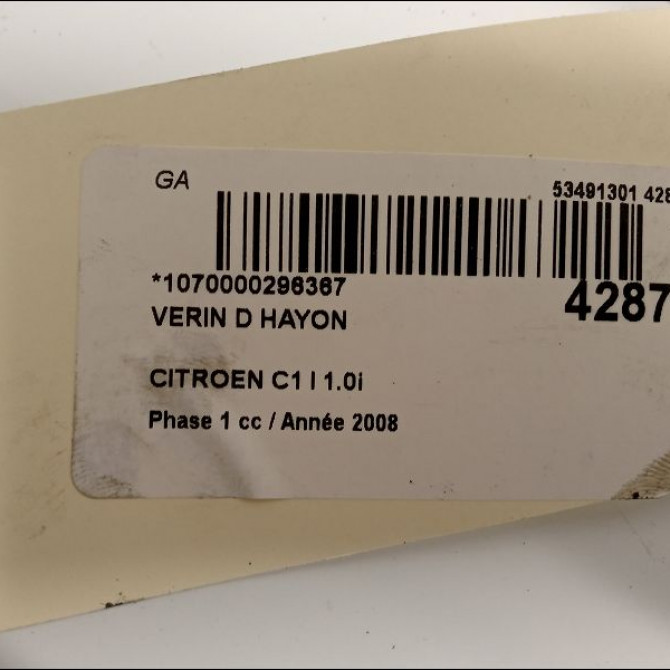 Verin droit hayon occasion CITROEN C1 I Phase 1 06-2005->11-2008 1.0i 2