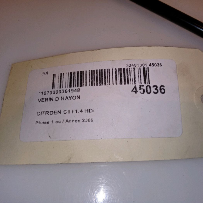 Verin droit hayon occasion CITROEN C1 I Phase 1 06-2005->11-2008 1.4 HDi 3