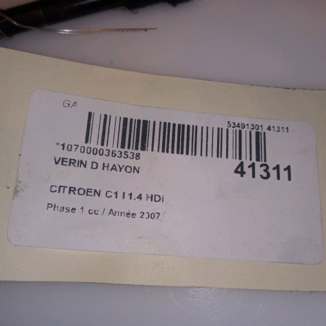 Verin droit hayon occasion CITROEN C1 I Phase 1 06-2005->11-2008 1.4 HDi 3