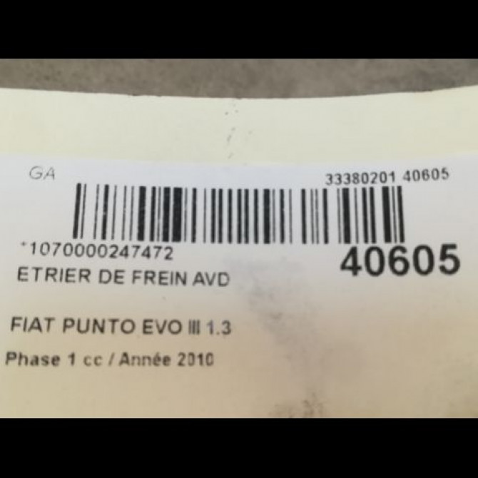 Etrier de frein avant droit occasion FIAT PUNTO EVO III Phase 1 10-2009->12-2013 1.3 MULTIJET 75ch 77365759 3
