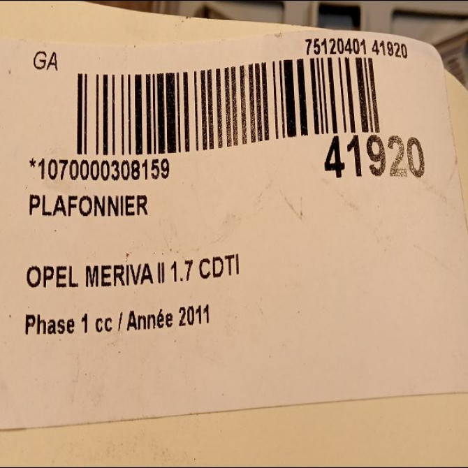 Plafonnier occasion OPEL MERIVA II Phase 1 09-2010->03-2014 1.7 CDTI 110ch 22774329 3