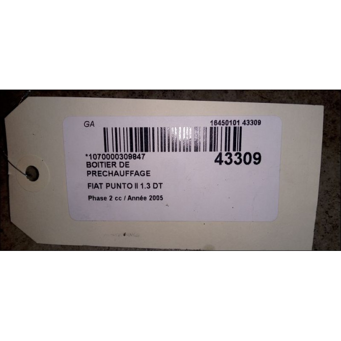 Boitier de préchauffage occasion FIAT PUNTO II Phase 2 05-2003->10-2009 1.3 DT MULTIJET 16v 70ch 51888255 3