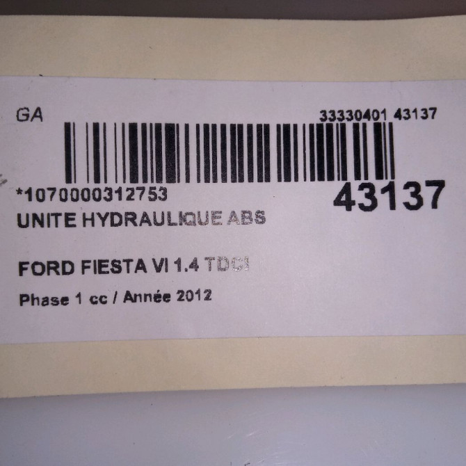 Unité hydraulique ABS occasion FORD FIESTA VI Phase 1 10-2008->11-2012 1.4 TDCI 70ch 1550294 6