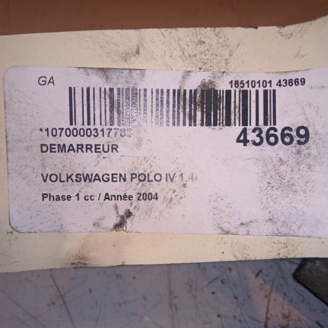 Démarreur occasion VOLKSWAGEN POLO IV Phase 1 01-2002->05-2005 1.4i 75ch 2T911023GX 5