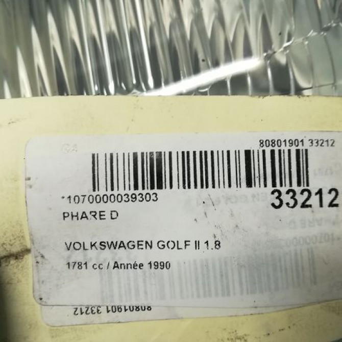Phare droit occasion VOLKSWAGEN GOLF II Phase 1 01-1984->06-1992 4