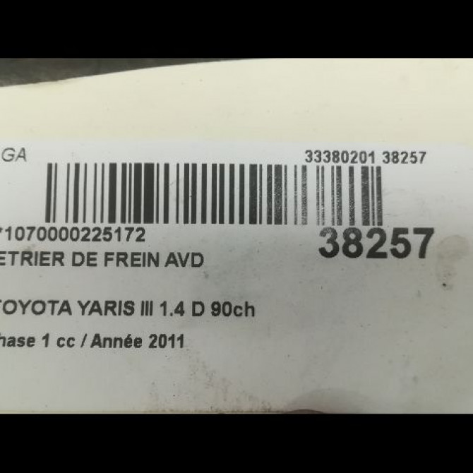 Etrier de frein avant droit occasion TOYOTA YARIS III YARIS III Phase 1 2011-03-01->2015-04-30 1.4 D 90ch 477300D070 3