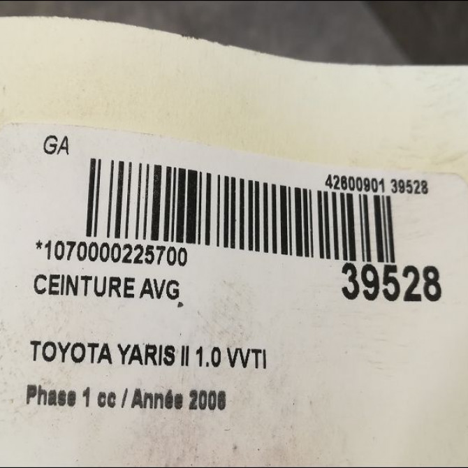 Ceinture avant gauche occasion TOYOTA YARIS II Phase 1 12-2005->11-2009 1.0 VVTI 732200D120C0 5