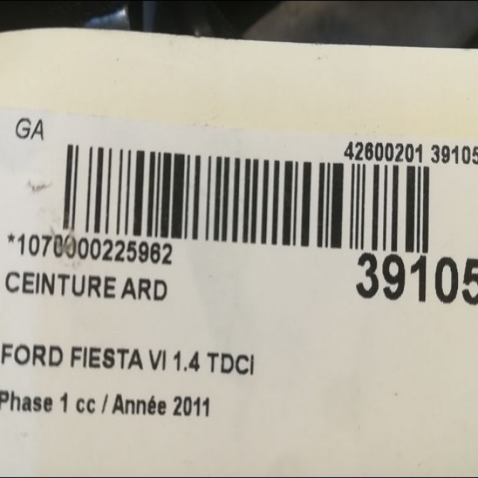 Ceinture arrière droite occasion FORD FIESTA VI Phase 1 10-2008->11-2012 1.4 TDCI 70ch 1814664 4