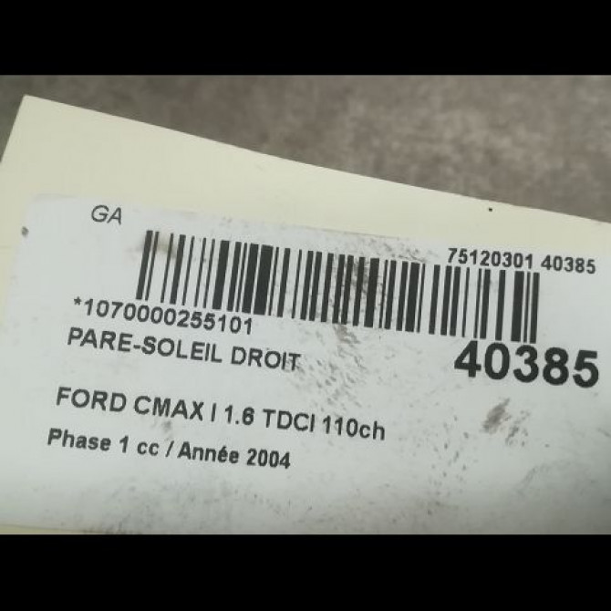 Pare-soleil droit occasion FORD CMAX I Phase 1 09-2003->03-2007 1.6 TDCI 110ch 90431392 3