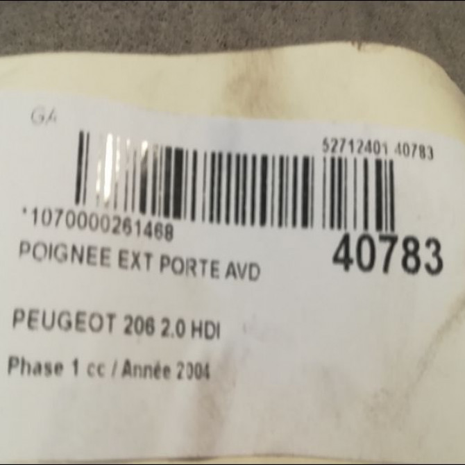 Poignee ext porte avd occasion PEUGEOT 206 Phase 1 09-1998->03-2009 2.0 HDI 9101N7 2