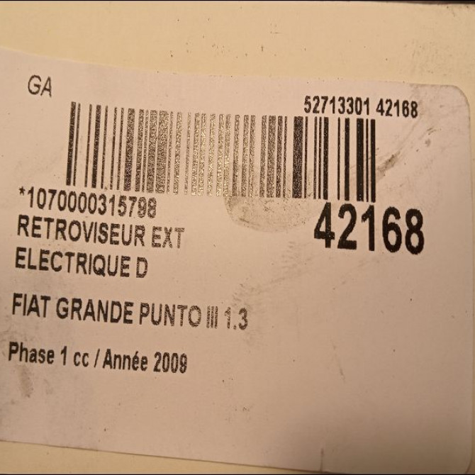 Retroviseur exterieur electrique droit occasion FIAT GRANDE PUNTO III Phase 1 09-2005->12-2013 1.3 DT MULTIJET 16v 75ch 735465558 3