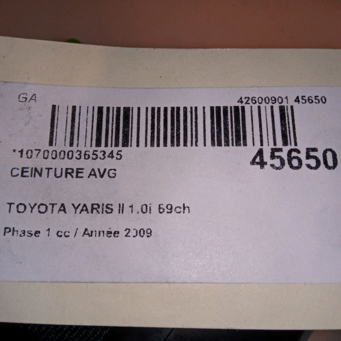 Ceinture avant gauche occasion TOYOTA YARIS II Phase 1 12-2005->11-2009 1.0i 69ch 732200D120C0 4