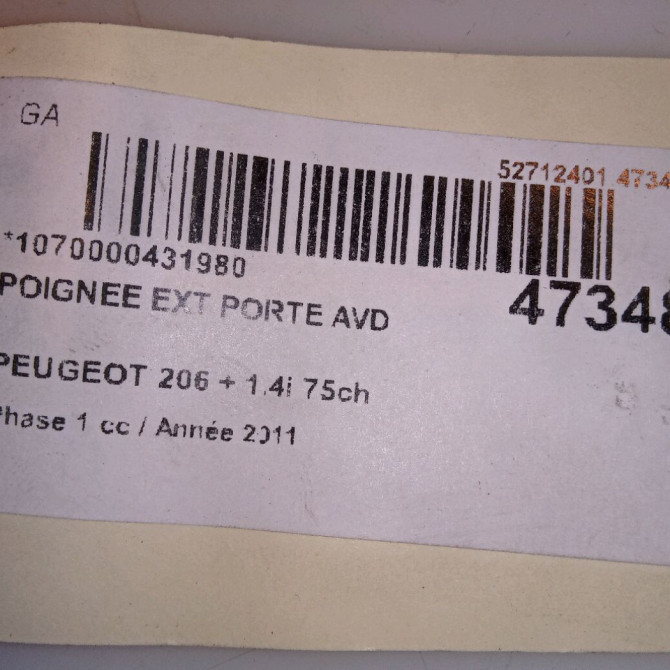 Poignee ext porte avd occasion PEUGEOT 206 + Phase 1 03-2009->05-2013 1.4i 75ch 9101N7 4