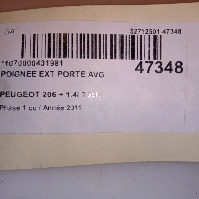 Poignee ext porte avg occasion PEUGEOT 206 + Phase 1 03-2009->05-2013 1.4i 75ch 9101N6 4